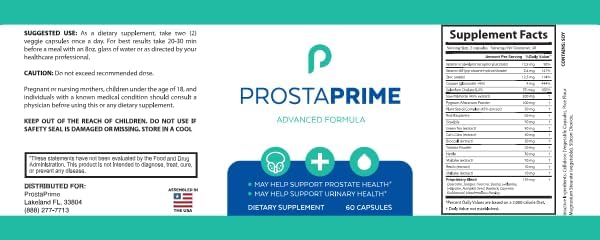 Official Prostate Health Capsules for Men ā ProstaPrime Natural Bladder Support & Urinary Flow with Saw Palmetto, Nettle Root & Pygeum,1 Pack