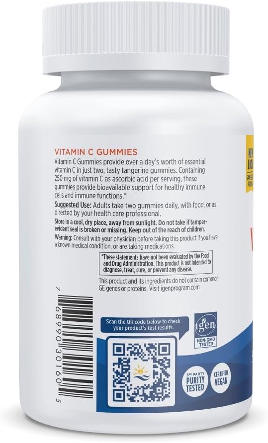 Nordic Naturals Vitamin C Gummies, Tart Tangerine - 60 Gummies - 250 mg Vitamin C - Immune Support, Antioxidant Protection, Child Growth & Development - Non-GMO, Vegan - 30 Servings