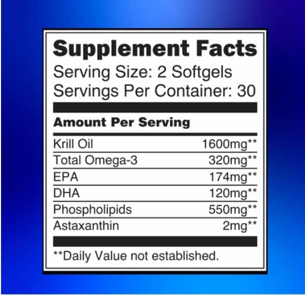 Antarctic Krill Oil Softgels–1600mg per Serving with 2mg Astaxanthin, High Omega‑3 (174mg EPA & 120mg DHA) in Phospholipid Form–Supports Joint, Heart, Skin & Brain Health–60 Lemon-Flavored Softgels