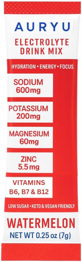 Electrolyte Drink Mix Watermelon – Hydration Powder with 600mg Sodium, Potassium, Magnesium, Zinc & B Vitamins – 30 Sticks