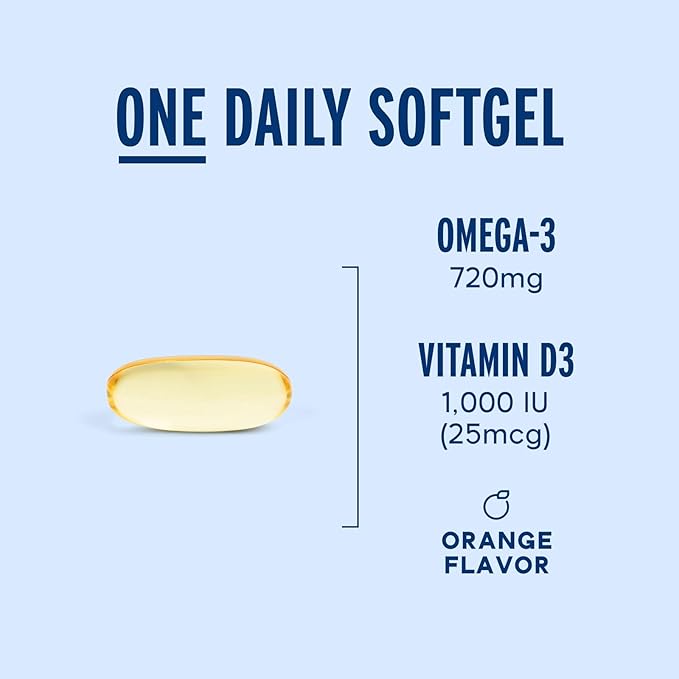 Oceanblue Essentials Everyday Omega 3 – 90 Count – Burpless Fish Oil Supplement with Vitamin D3 – EPA & DHA for Heart and Immune Support – Non-GMO – Tasty Orange Flavor – 3 Month Supply