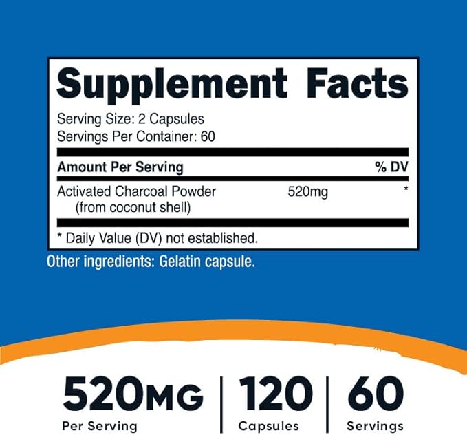 Nutricost Activated Charcoal 520mg, 120 Capsules - Premium Powder, Non-GMO & Gluten Free (3 Bottles)