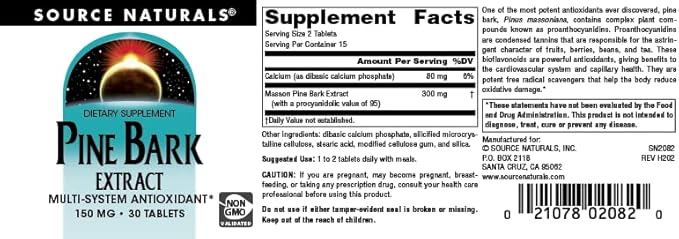 Source Naturals Pine Bark Extract - Multi-System Antioxidant* - 150mg - 30 Tablets