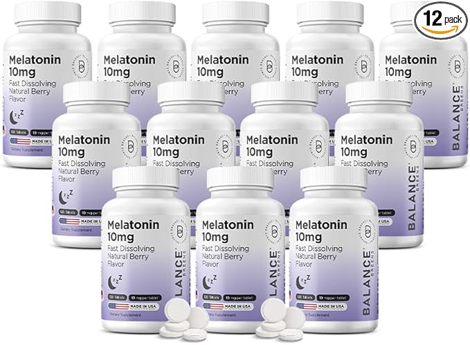 Balancebreens Melatonin 10mg Fast-Dissolve, 120 Tablets ā Natural Sleep Aid for Restful Nights, Drug-Free Support for Relaxation and Tranquility