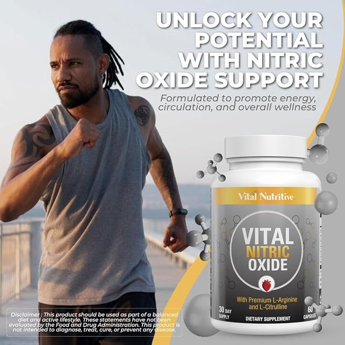 Vital Nitric Oxide Supplements for Men - Workout Booster Supplement for Men - Nitrous Oxide Boost Blood Flow, Blood Pressure, Energy & Workout Performance with L Arginine L Citruline-30 Days Supply