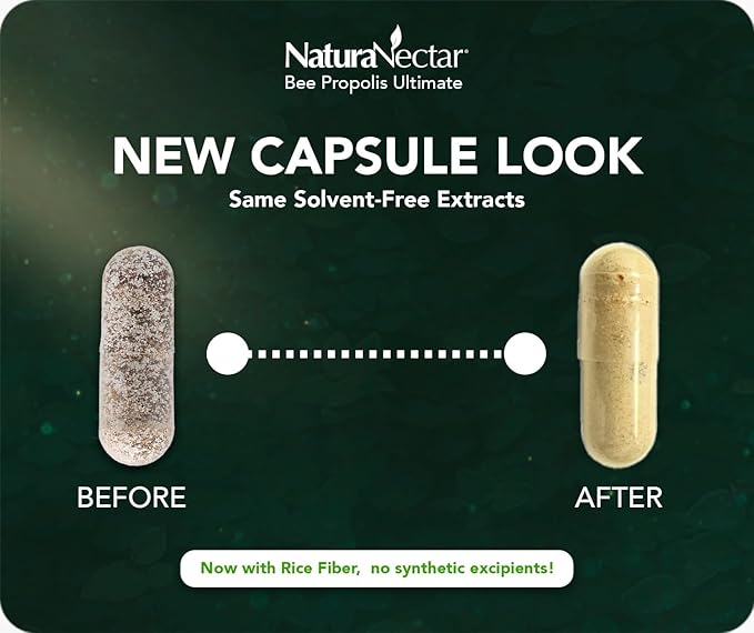 NaturaNectar - Ultimate Bee Propolis Capsules - NSF Contents Certified -Brazilian Red, Brown, & Green - Gluten-Free Supplement with Flavonoids - Naturally Sourced Through Ethical Beekeeping (60pcs.)