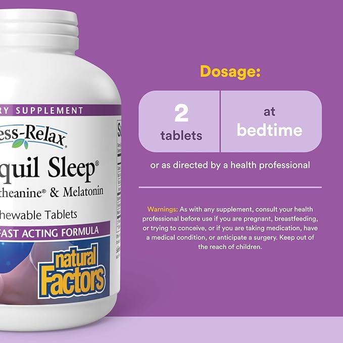 Natural Factors Stress-Relax Tranquil Sleep Chewable, Supports The Full Sleep Cycle, 120 Tablets