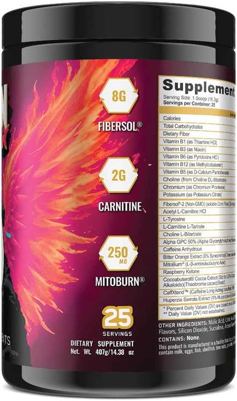 Panda Burn MAX Enhance Your Strength, Energy, Focus with Dual Source Caffiene (350mg), Alpha GPC, and MitoBurn®(Dragonfruit Watermelon)(25 Servings)