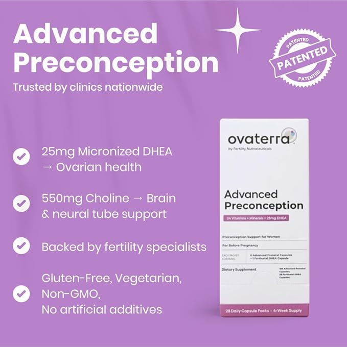 Advanced Preconception Vitamins for Women with DHEA 25mg, Choline 550 mg, Folate (Methylfolate) 1,010 mcg, Omega-3 DHA & EPA 196 Capsules - 28 Day Supply