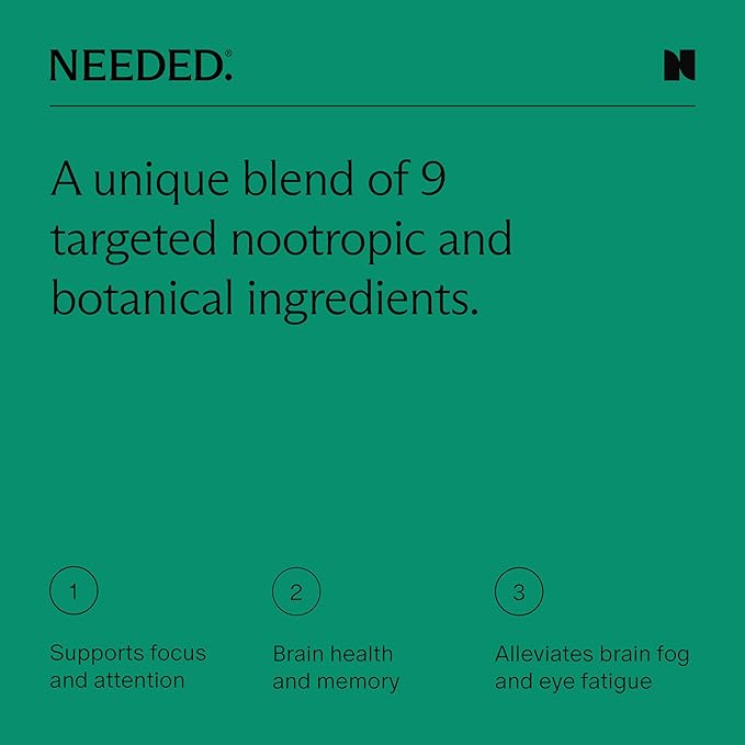Needed. Cognitive Support - Comprehensive Supplement with Ashwagandha, Reishi & Lion's Mane Mushrooms, Breastfeeding Safe - Supports Focus, Attention, & Memory, 30-Day Supply