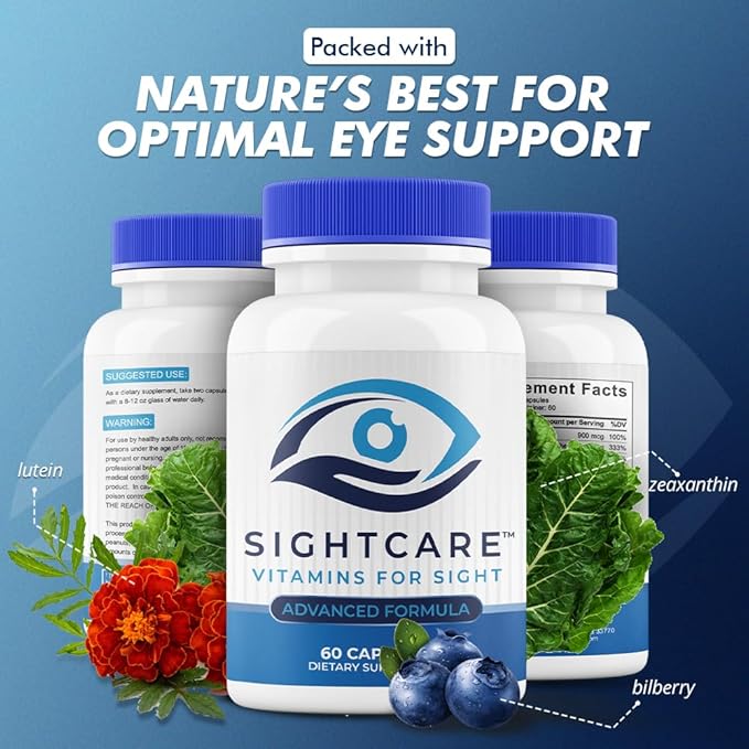 SightCare Lutein and Zeaxanthin Supplements – AREDS 2 Eye Vitamins Formula for Macular Health & Blue Light Support – Includes Vitamins A, E, B12, Quercetin, ALA, Rutin – 60 Capsules