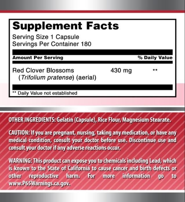 Amazing Formulas Red Clover Supplement | 430 Mg Per Serving | 180 Capsules | Non-GMO | Gluten Free | Made in USA