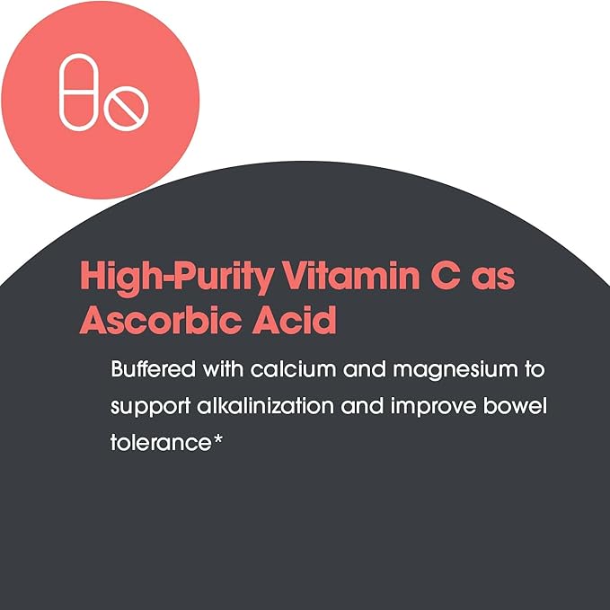 Allergy Research Group Buffered Vitamin C - Buffered Vitamin C 100mg per Serving, Ascorbic Acid Powder Capsules with Calcium Magnesium Complex, Immune Health - 120 Capsules