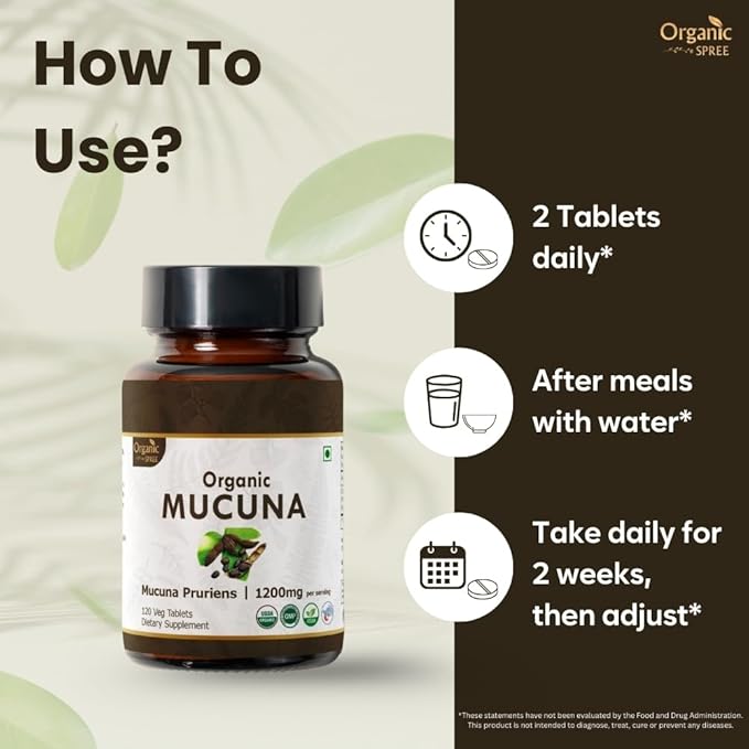 Mucuna 120 Tablets – USDA Organic Mucuna Pruriens – Supports Relaxation & Cognitive Function* - Pack of 3