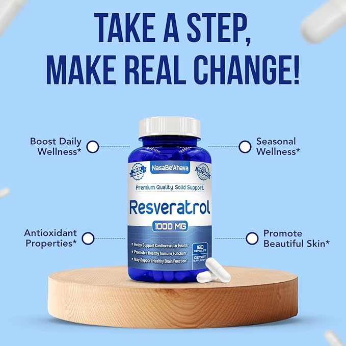 Resveratrol 1000mg Capsules | Vegan Friendly Resveratrol Supplement from Easy Absorption Antioxidant Japanese Knotweed for Skin Heart and Brain Support | Made in US cGMP Facilities (90 Day Supply)