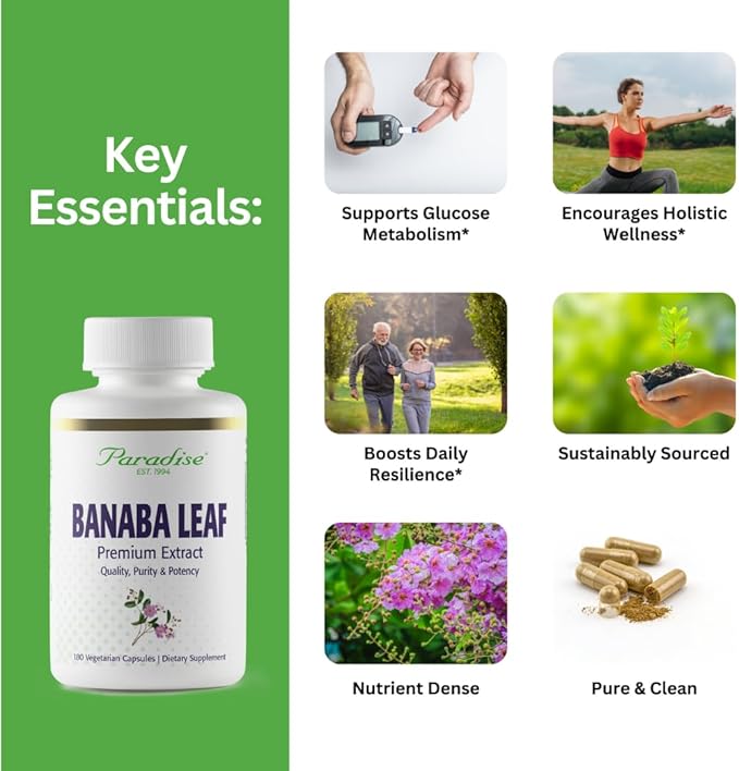 Paradise Herbs, Banaba Leaf, 12:1 Concentrated Extract, 250 mg, Vegan, Gluten-Free, Non-GMO, 180 Capsules