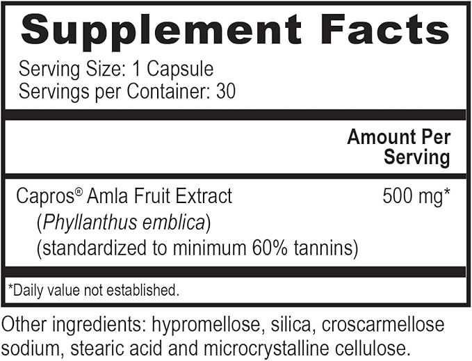 NatureCity True-Capros Amla Fruit Extract Supplement Polyphenol Antioxidant Power Supports Cardiovascular Heart Health (60 Veggie Capsules) Non-GMO Vegan Friendly and Soy Free