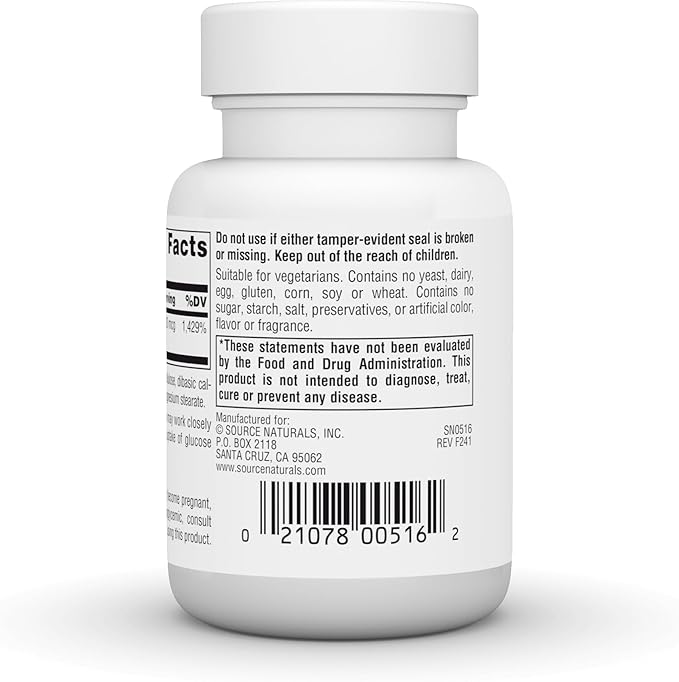 Source Naturals Ultra Chromium Picolinate 500 Yeast-FreeChromium, Vegetarian Dietary Supplement, 500 mcg - 120 Tablets