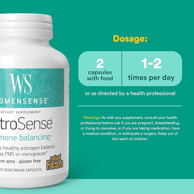 Natural Factors WomenSense EstroSense, Natural Supplement to Support Estrogen and Hormone Balance During PMS or Menopause, Vegan, Non-GMO, 120 Capsules