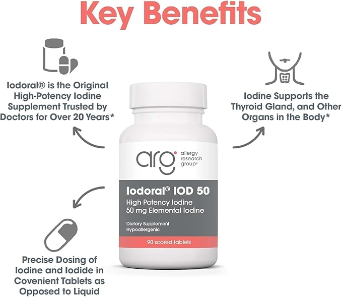 Optimox Iodoral 50 mg Supplement - Potassium Iodide Tablets, High Potency Iodine Supplements, Thyroid Support, Vitamins & Minerals - 90 Count