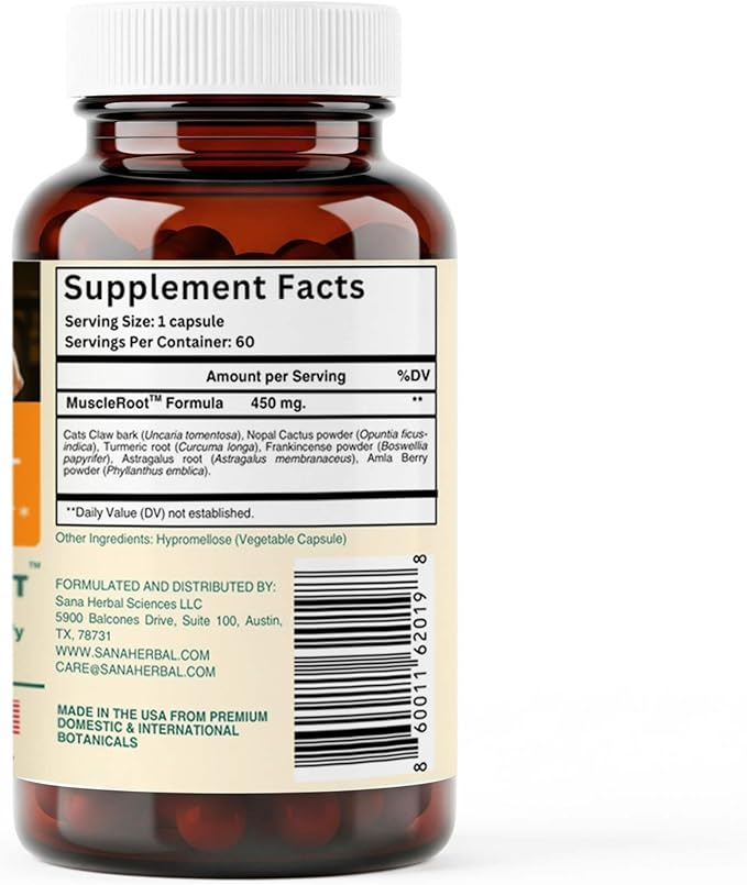 Natural Muscle & Joint Recovery Supplement | Plant-Based Post-Workout Inflammation Support, Muscle Relaxer with Organic Turmeric, Frankincense & Nopal Cactus | 60 Capsules by Sana Herbal