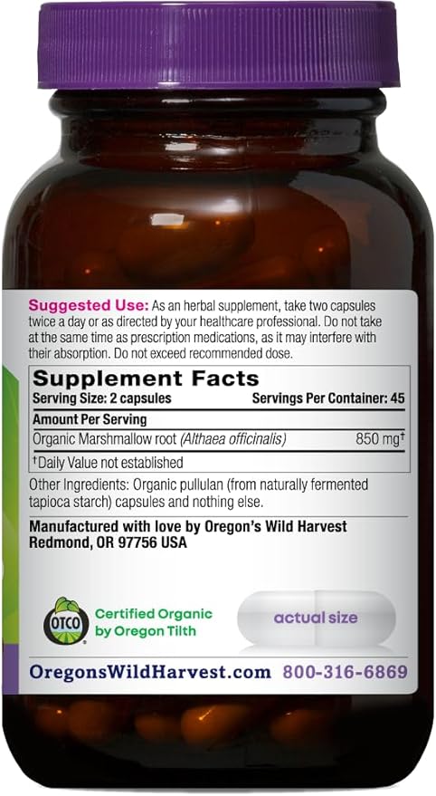 Oregon's Wild Harvest Marshmallow Organic Herbal Supplement, 90 Count