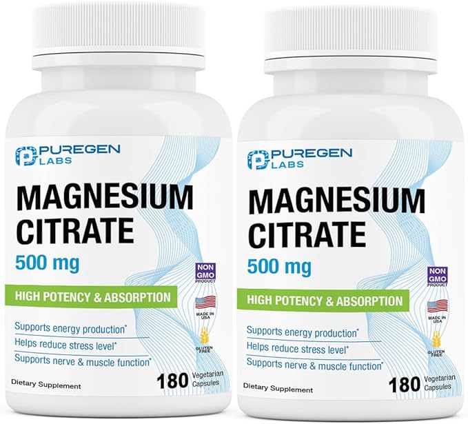 Magnesium Citrate 500 mg | High Potency Elemental Magnesium | Total 360 Veggie Caps, Superior Absorption, Non-GMO, NO Gluten and Dairy, Supports Muscle, Joint, and Heart Health