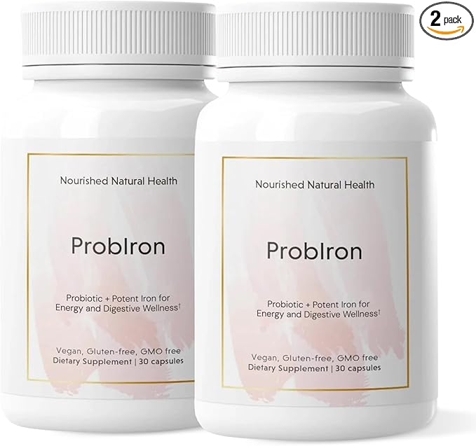 Nourished Natural Health ProbIron - Women's Probiotic + Iron Supplement Boosted with Vitamin C and Copper - Vegan Formula for Energy and Digestive Wellness - 60 Capsules
