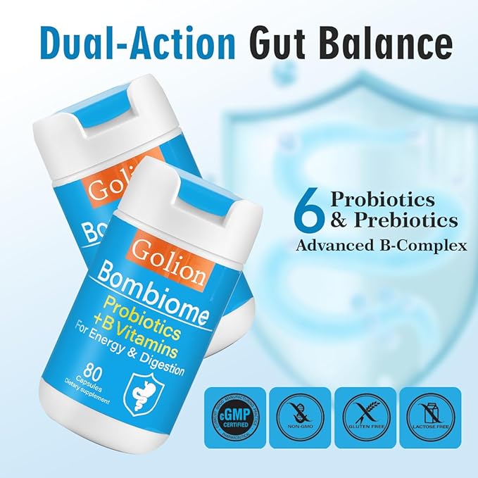 Golion Advanced B-Complex with Multi-Strain Probiotics & Prebiotics – Complete Support for Energy, Digestion, Immune Health, Sleep Quality & Metabolism – 40-Day Supply