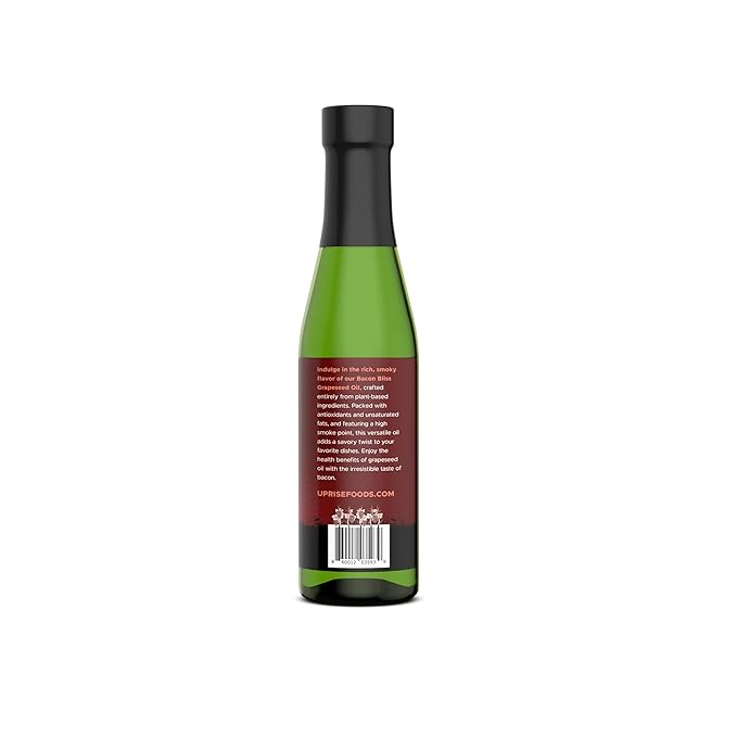 Bacon Bliss Grapeseed Oil – 12.7 oz Glass Bottle | Bacon Flavored Cooking Oil for Popcorn, Vegetables, and Pasta | Plant-Based Alternative with High Smoke Point | Organic, Gluten-Free, Vegan
