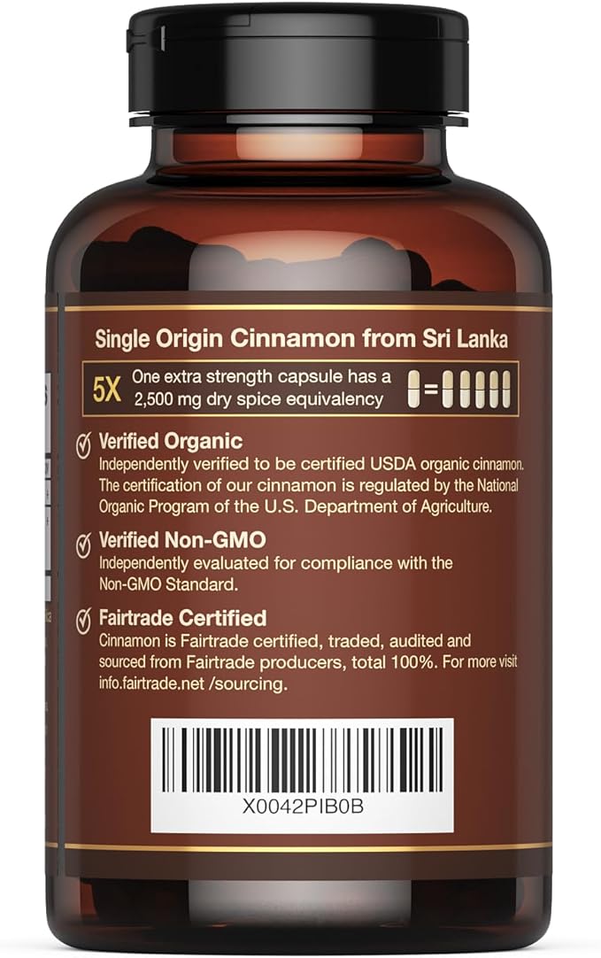 CinnaGuard™ Organic Ceylon Cinnamon Supplement 2500mg per Capsule | Extra Strength | 4 Month Supply | 120 Count - Non-GMO & Gluten Free Antioxidant