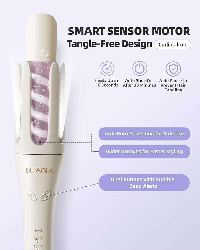 Automatic Hair Curler, 1 1/4 Inch Rotating Curling Iron with 3 Temp, 500 Million Ionic, 2-Way Rotation,10S Fast Heating, Anti-Scald, Anti-Tangle Rotating Curling Wand for Different Hair Types