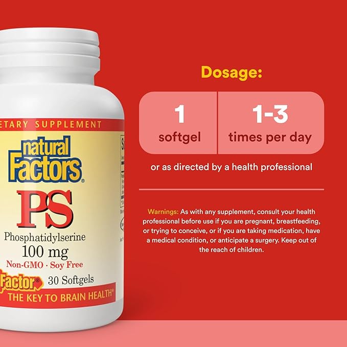 Natural Factors, Phosphatidylserine, Support for Memory, Concentration and Brain Functions, Soy and Gluten Free, 30 Softgels