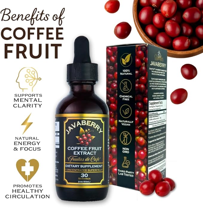 Javaberry Coffee Fruit Extract – Brain Supplement for Focus, Memory & Clarity – Supports BDNF & Mental Energy – Natural Antioxidant Nootropic Liquid with Polyphenols – 60ml (30 Servings)