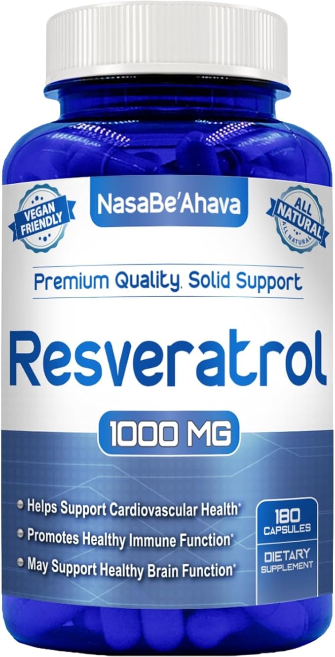Resveratrol 1000mg Capsules | Vegan Friendly Resveratrol Supplement from Easy Absorption Antioxidant Japanese Knotweed for Skin Heart and Brain Support | Made in US cGMP Facilities (90 Day Supply)