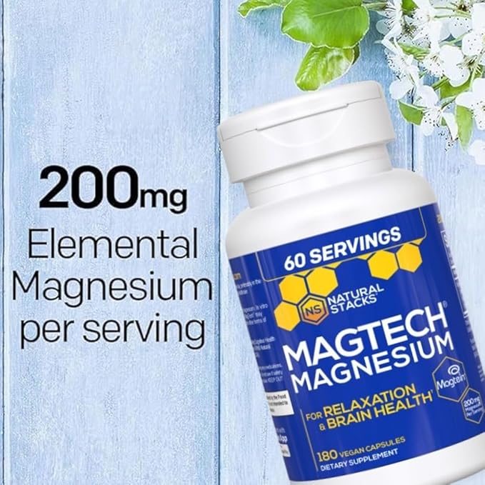 NATURAL STACKS Dopamine Brain Food + Magtech Magnesium Supplement Bundle - Supports Focus, Relaxation & Memory* - 240 Total Capsules