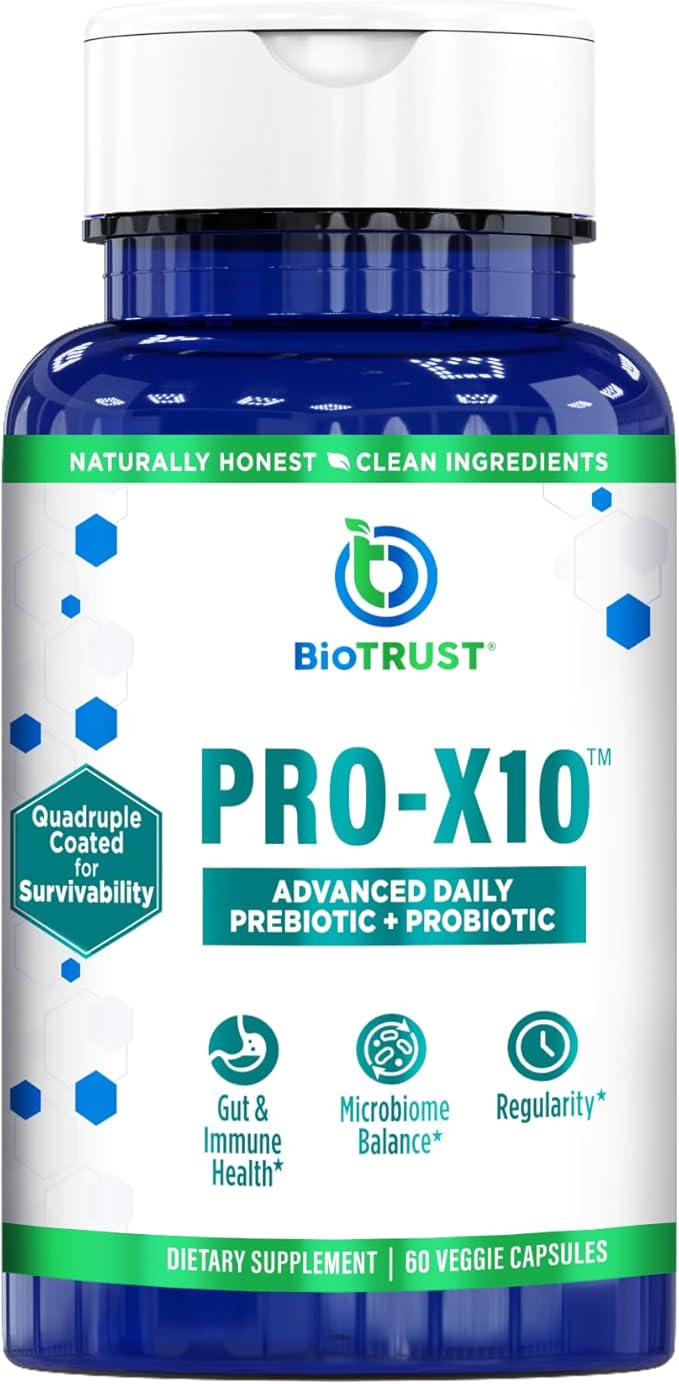 BioTrust Pro-X10 2.0 Probiotic Supplement - Probiotics for Digestive Health with Prebiotics - Immune System Support and GI Health - Free from Gluten, Soy and Dairy, Non GMO - 60 Capsules