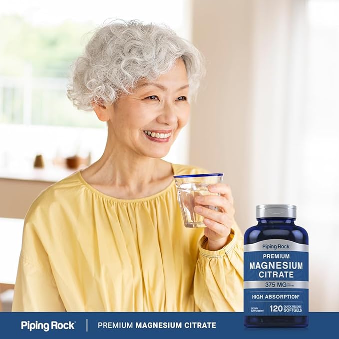 Piping Rock Magnesium Citrate | 375 mg | 120 Softgels | High Absorption | Non-GMO, Gluten Free Supplement