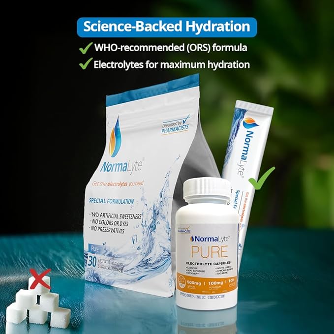 NormaLyte Oral Rehydration Salts- Helps Dietary Management of POTS Syndrome Symptoms-1 Pouches - 30 Sticks (Yields 500mL per Pack)-Pure| Energy Supplements, Potassium Supplement, Dehydration Recovery