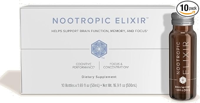 Isagenix Nootropic Elixir- Brain Health & Focus Supplement - Liquid Supplement with Green Tea Extract to Support a Healthy Mindset - 1.69 Oz Bottles (10 Count)