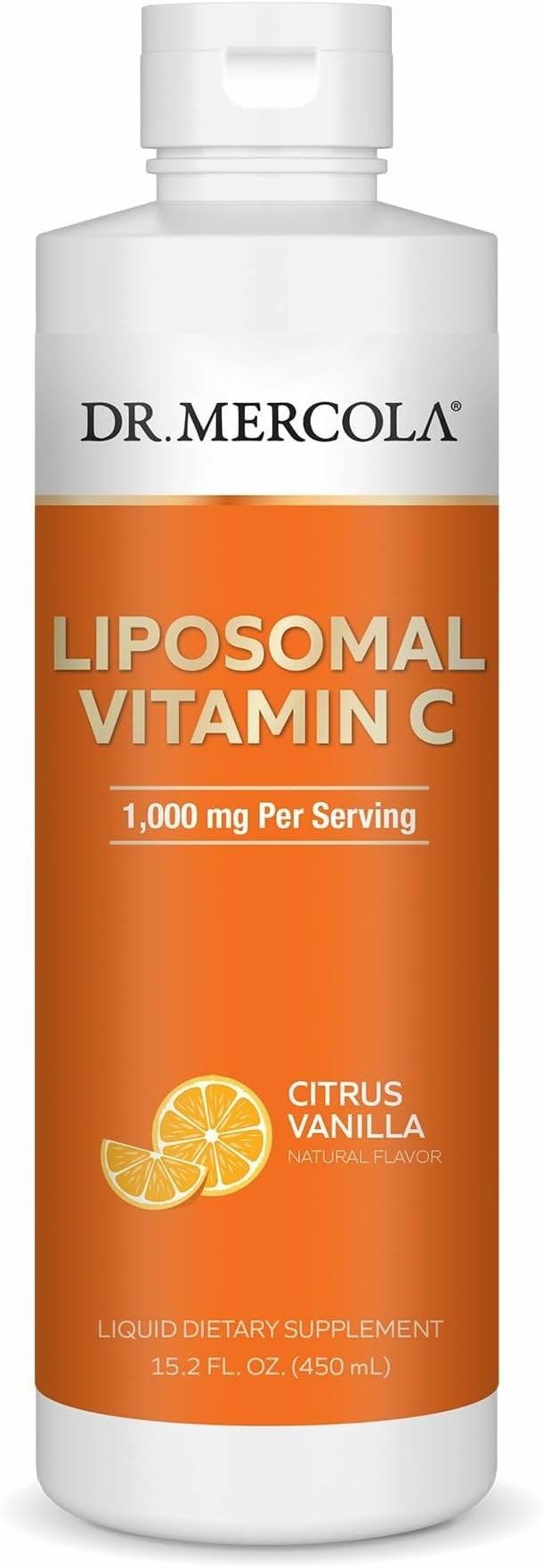 Dr. Mercola Liquid Liposomal Vitamin C - Antioxidant & Immune Support Supplement - Includes Vitamin E - GMO-Free, Gluten-Free & Soy-Free - Citrus Vanilla Flavor - 450 mL (30 Servings)