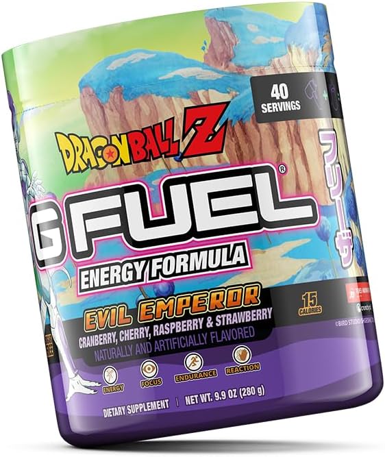 G Fuel Dragon Ball Z Energy Drink Powder, Pre Workout Caffeine Mix for Gaming, Sugar Free Focus Amino, Vitamin + Antioxidants, 9.9oz (Berry Medley, 40 Servings)
