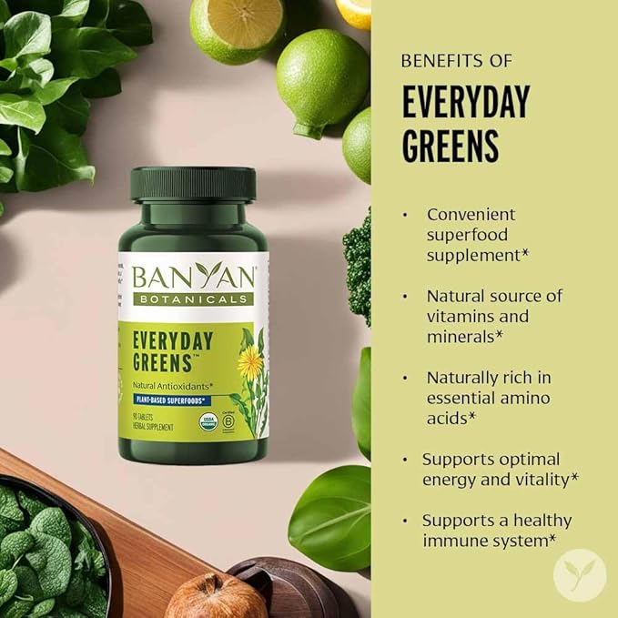 Banyan Botanicals Everyday Greens – Organic Superfood Tablets – Natural Source of Vitamins, Minerals & Antioxidants – Supports Optimal Energy & Health* – 90 Tablets – Non-GMO Sustainably Sourced Vegan