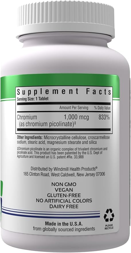 Chromium Picolinate 1,000 mcg Mineral Supplement, Superior Apsorption, Chromium Supplement, 100 Servings