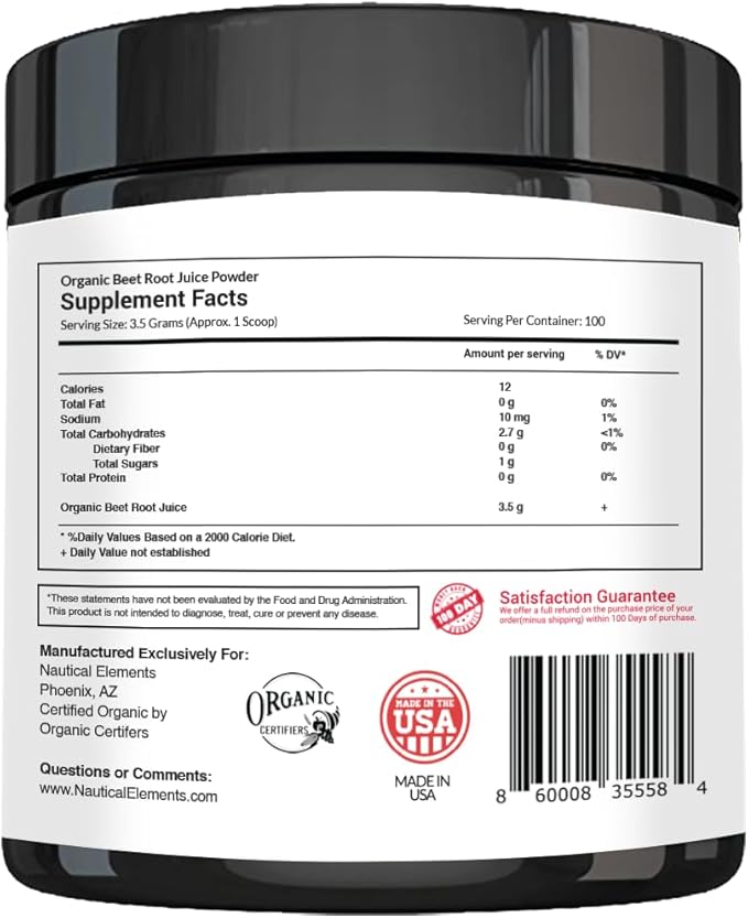 Organic Beet Juice Powder - 20:1 Concentration Beet Powder Organic - Circulation Support - Rich in Nitric Oxide - Cold-Pressed 100 Servings of Beet Root Powder Supplement- 12.3oz