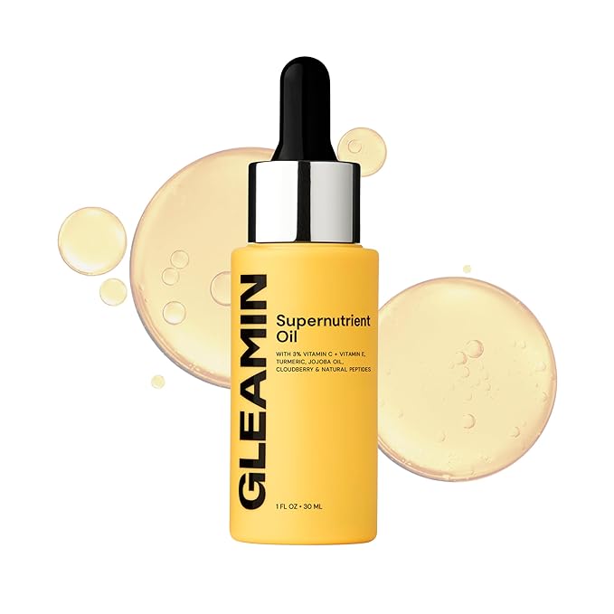 Gleamin Brightening Face Oil with Vitamin C & E, Turmeric, Jojoba & Cloudberry | Hydrating Facial Oil for Radiant Glow, Dark Spots, Fine Lines & Uneven Tone | Skin Brightening for Women & Men, 1 Fl Oz