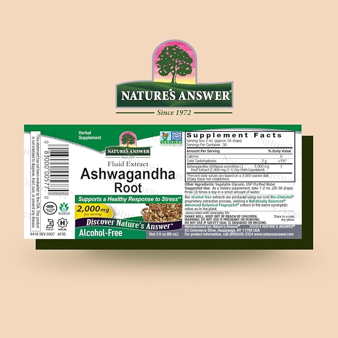 Nature's Answer Ashwagandha Root | Herbal Supplement Maintain Healthy Immune Function | Supports Body Against Stress | Gluten-Free, Alcohol-Free & Vegan 2oz (3 Pack)