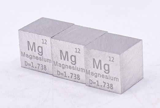 0.39" 10mm Magnesium Metal Cube Mg up to 99.9% Pure Periodic Table Element Engraved Density Collection Science Education Display Block Cube + Acrylic Case Box - 1PC