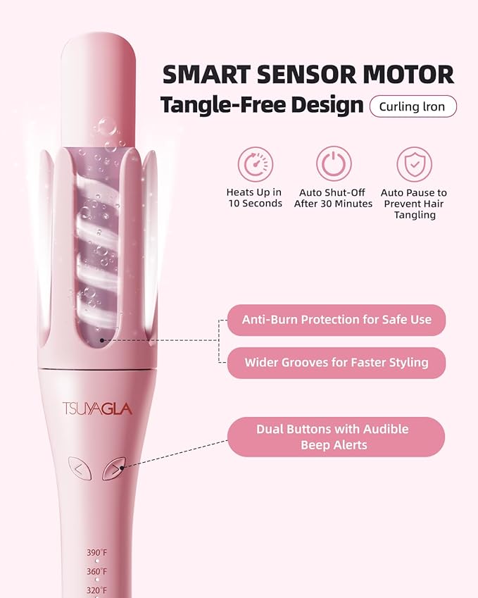 Automatic Curling Iron,1 1/4 Hair Curler with 3 Temperatures, 10S Fast Heating, 2-Way Rotation, 30 Min Auto Shut-Off, 500 Million Ionic, Anti-Scald-Tangle for Hair Styling