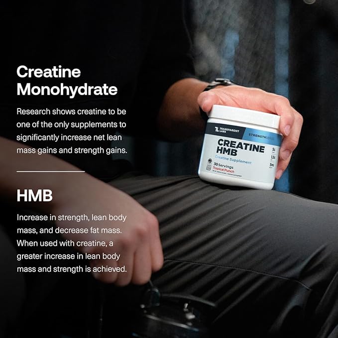 Transparent Labs Creatine HMB - Creatine Monohydrate Powder with HMB for Muscle Growth, Increased Strength, Enhanced Energy Output, and Improved Athletic Performance - 30 Servings, Tropical Punch